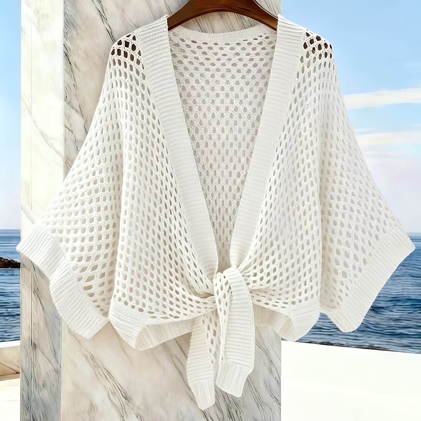 TEMU Women's Knitwear/women's Cardigan Hollow Tie Loose Fashionable Versatile Women's Cardigan Vacation And Casual Wear, Fashionable And Versatile