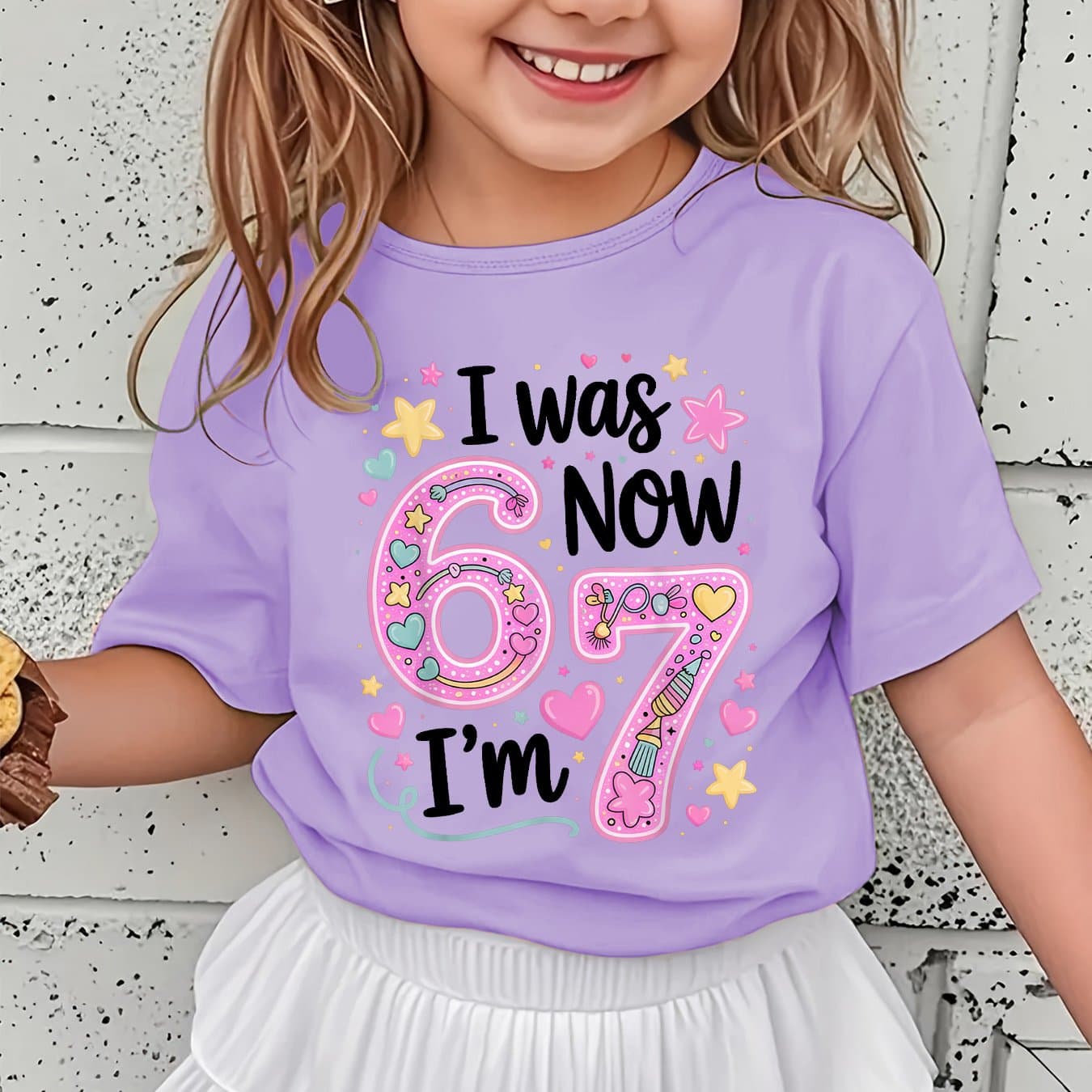 TEMU Girls' Summer Short Sleeve T-shirt With "i Was Now" Lettering & Star/heart Applique - Short Sleeve Round Neck Casual Blouse For, Casual Attire, & - Non- Summer Top Ny-dx7704