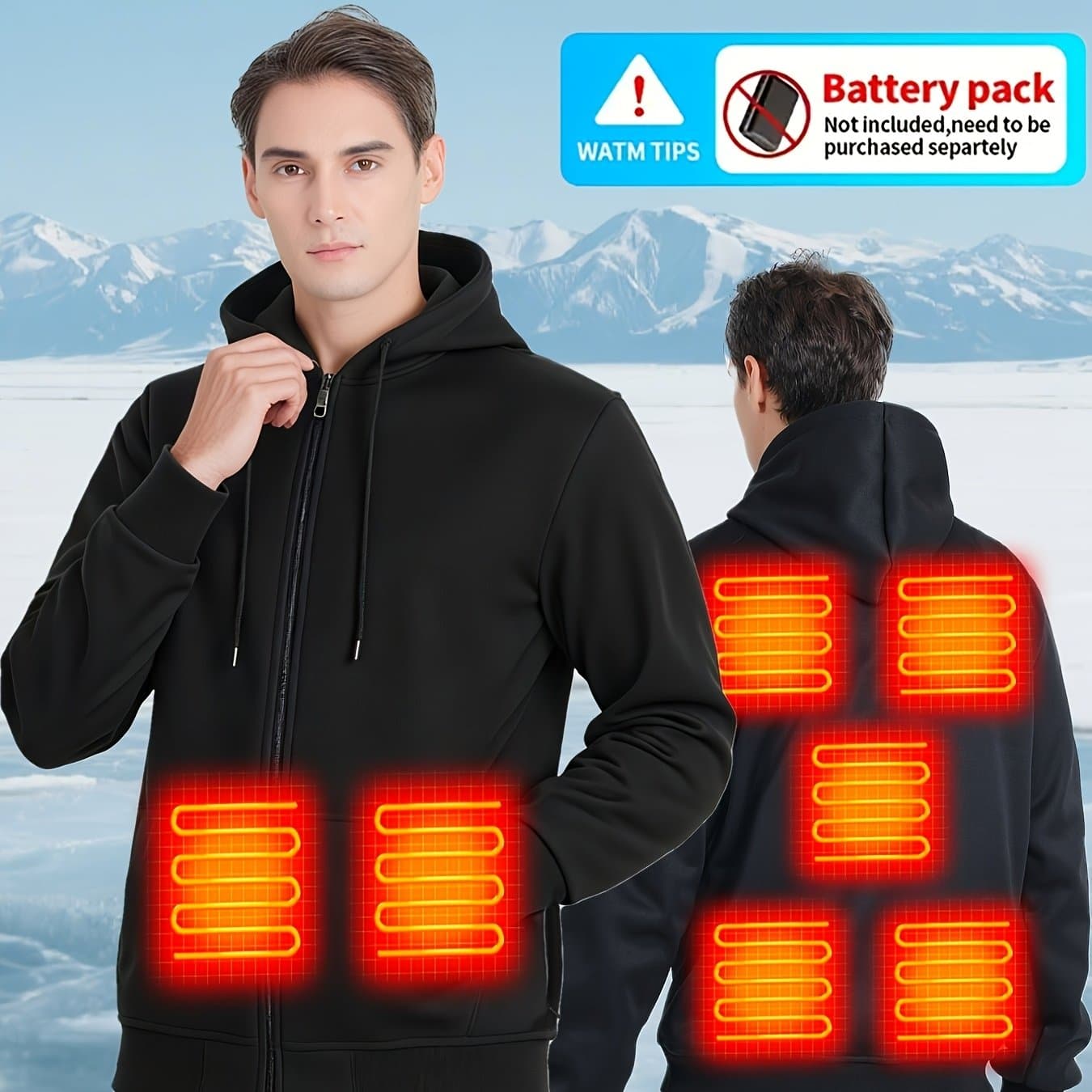 TEMU Men's Heated Zip-up Hoodie With 7 Heating Zones, Full Zip Up Heated Jacket Electric Hooded Sweatshirt For Men And Women (battery Not Included)