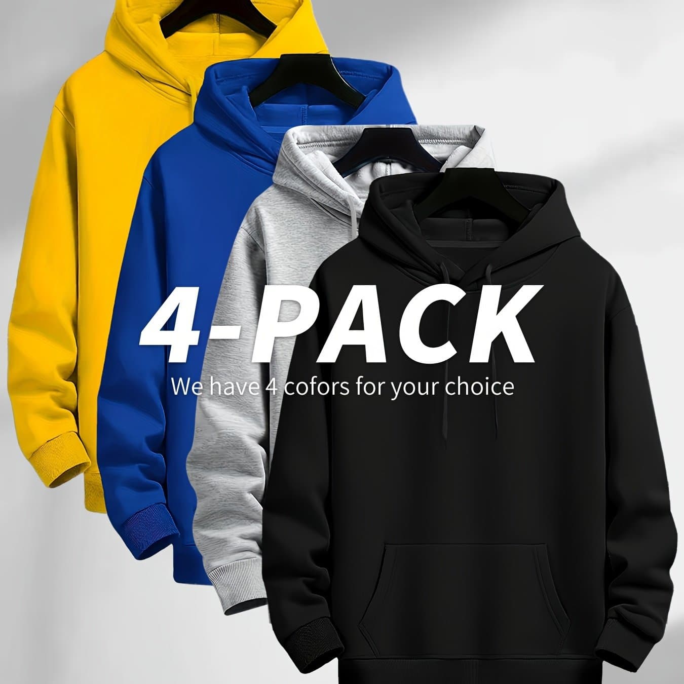 TEMU 4 Simple Solid Color Hoodies With Kangaroo Pockets, Casual Hoodie For Men