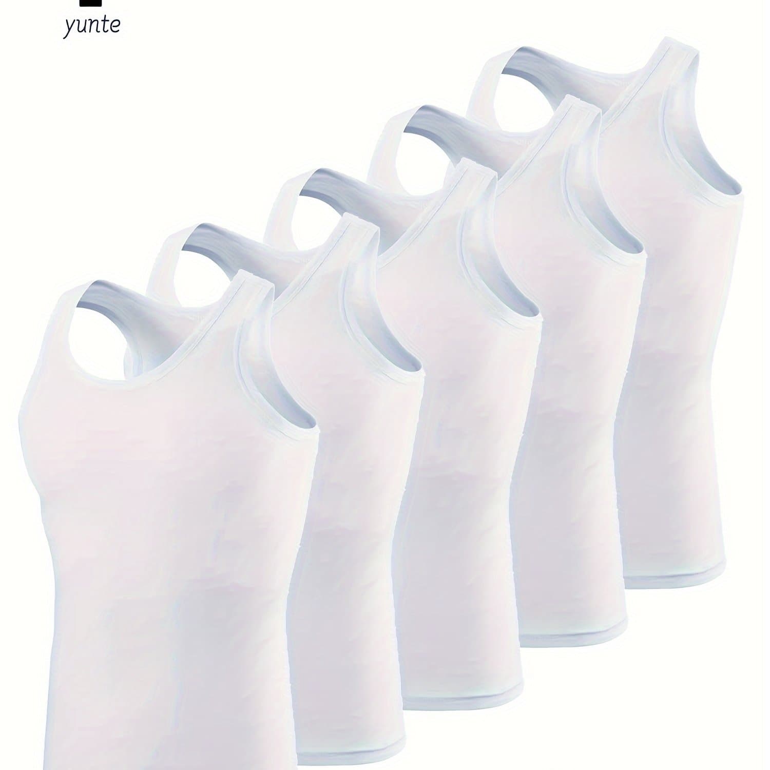 TEMU 5pcs Men's Casual Sports Tank Tops, Fashionable Breathable Comfortable Quick-dry Athletic Fitness Vests, Solid Color Casual Tops, Men's Summer Apparel, Men's Sleeveless Shirts
