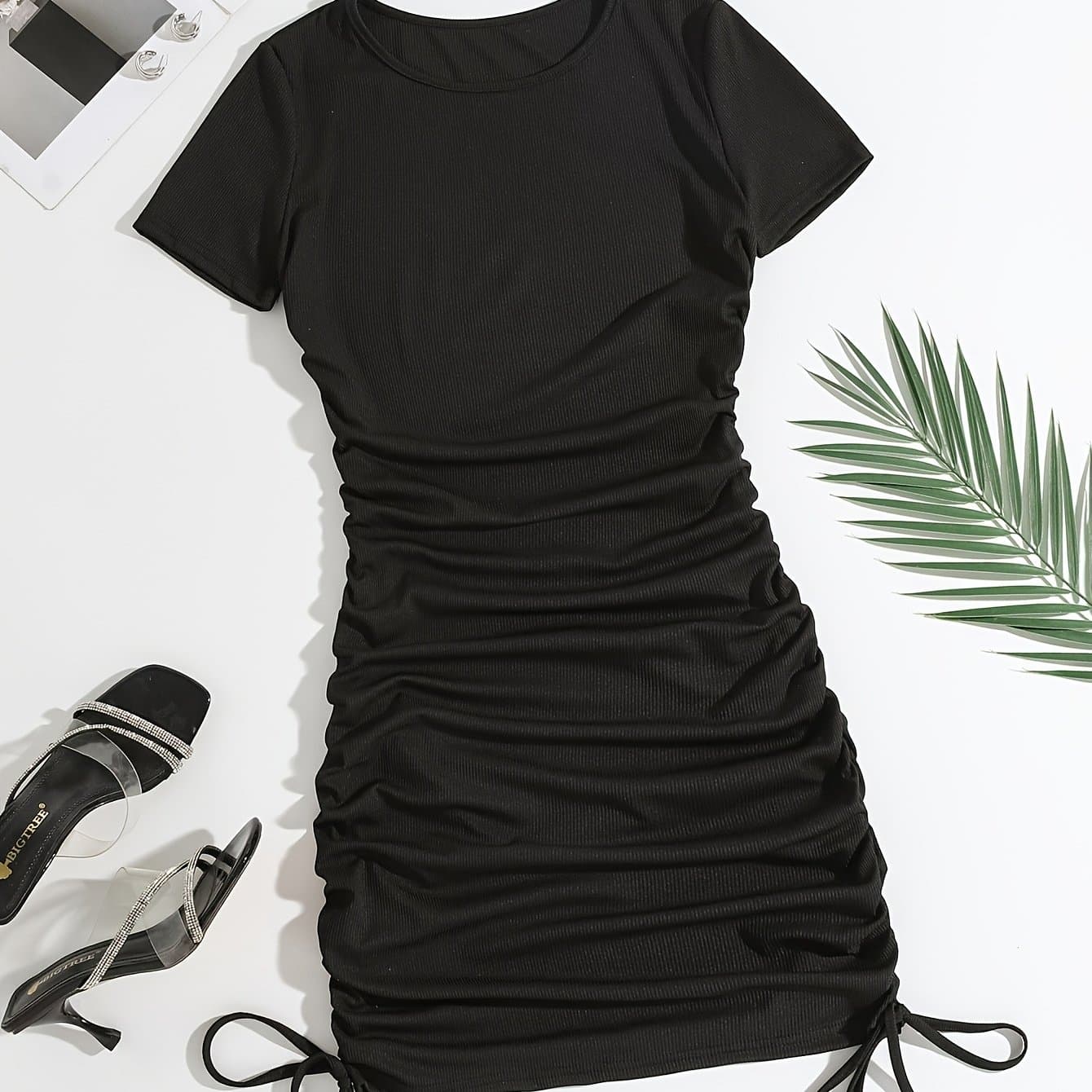 TEMU Summer Casual Fashion Women's Drawstring Dress, Stylish Women's Dress