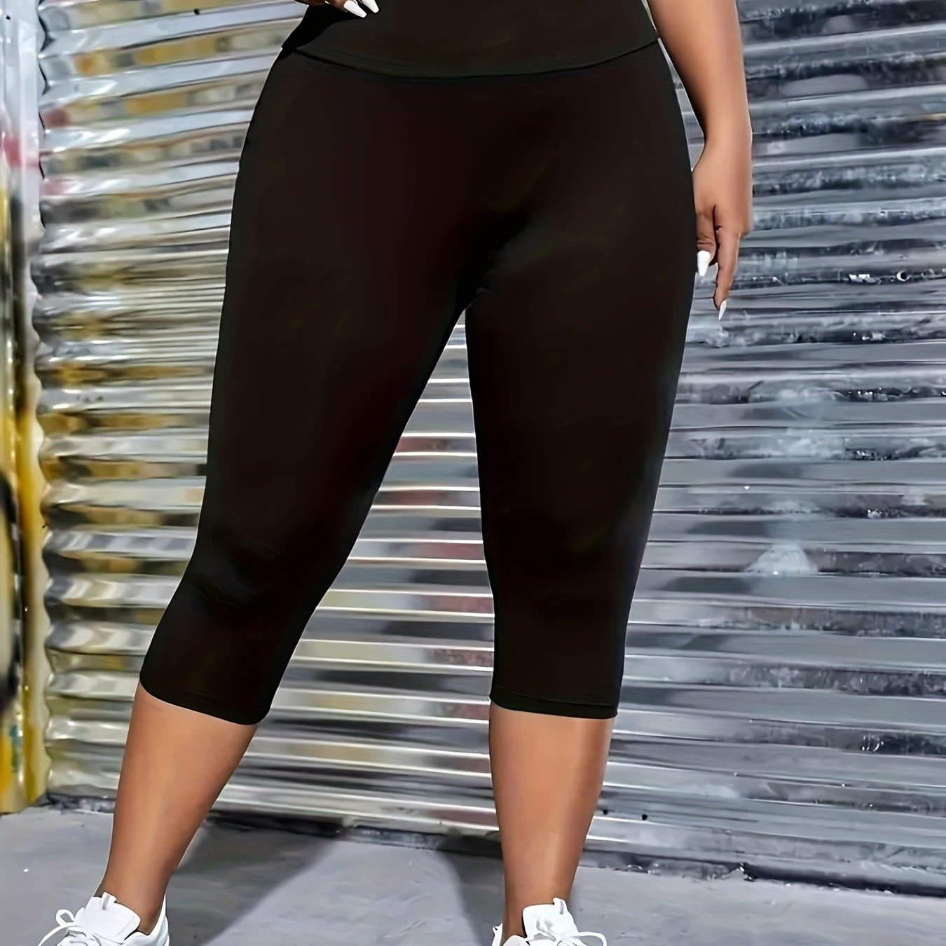 TEMU Plus Size - Plus Size - Plus Size High- Layer Leggings 3/4 Length