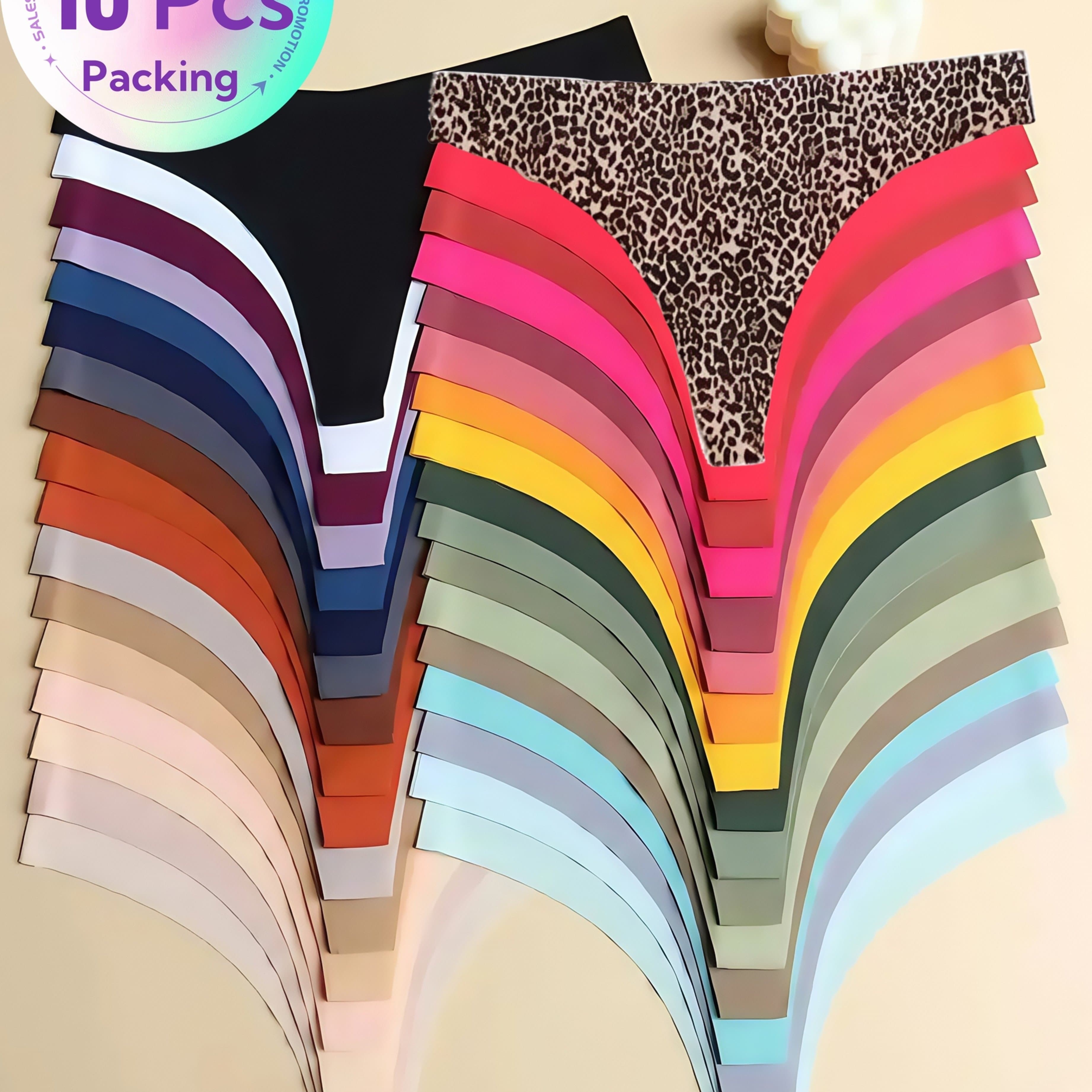 TEMU 10pcs Women's Low-rise Seamless Thong Underwear, Plain-colored Leopard Sexy Ladies Underwear, Sexy Comfortable Seamless Underwear, , Sleek Style, Smooth Texture