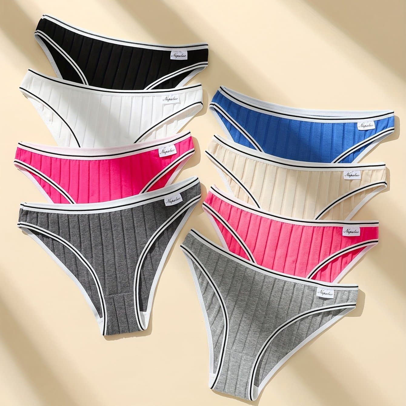 TEMU 8pcs/pack Women Thread Briefs Simple Soild Color Elastic Soild Color Breathable Ladies Panty