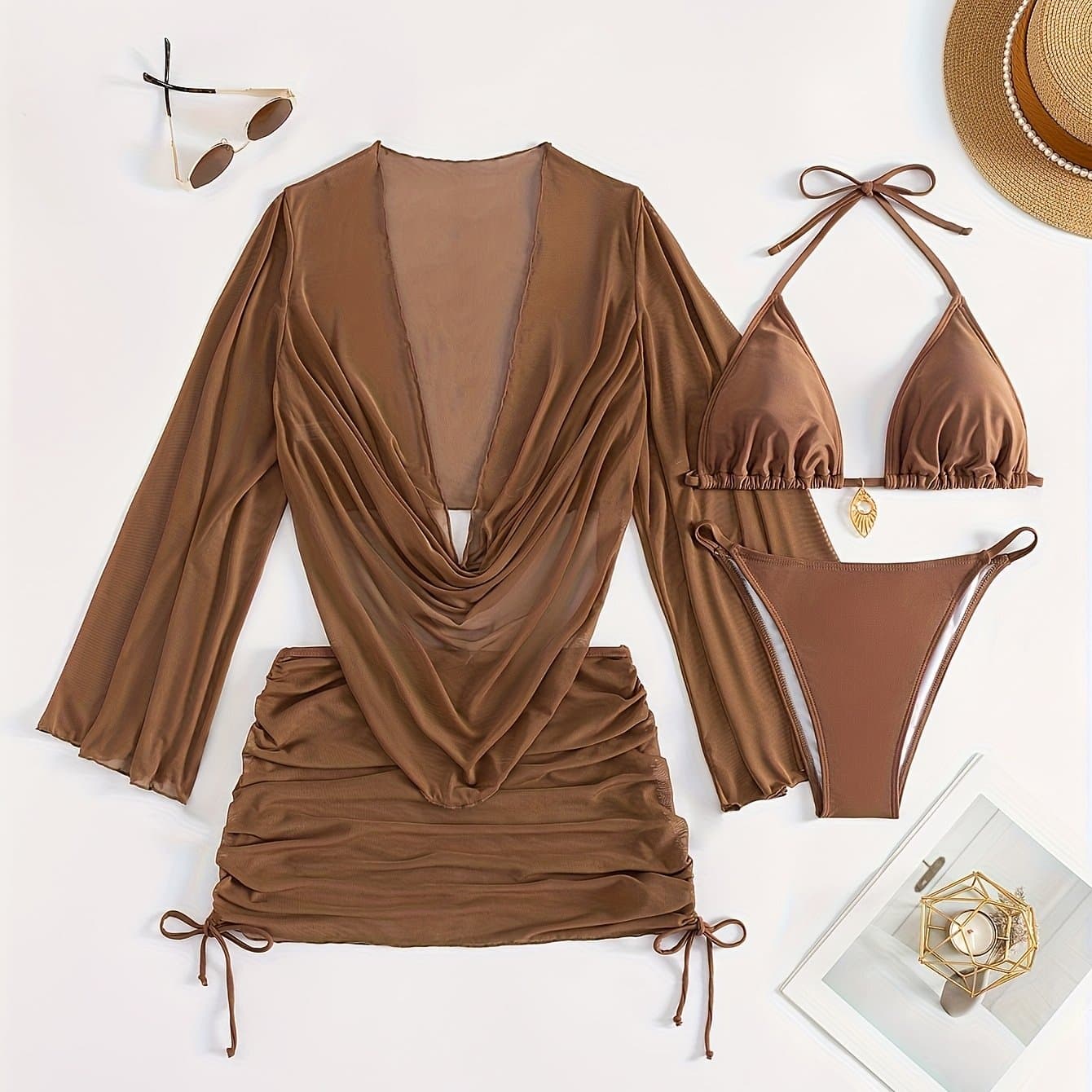 TEMU European And American Stylish Sexy Four-piece Bikini Set With A -up.