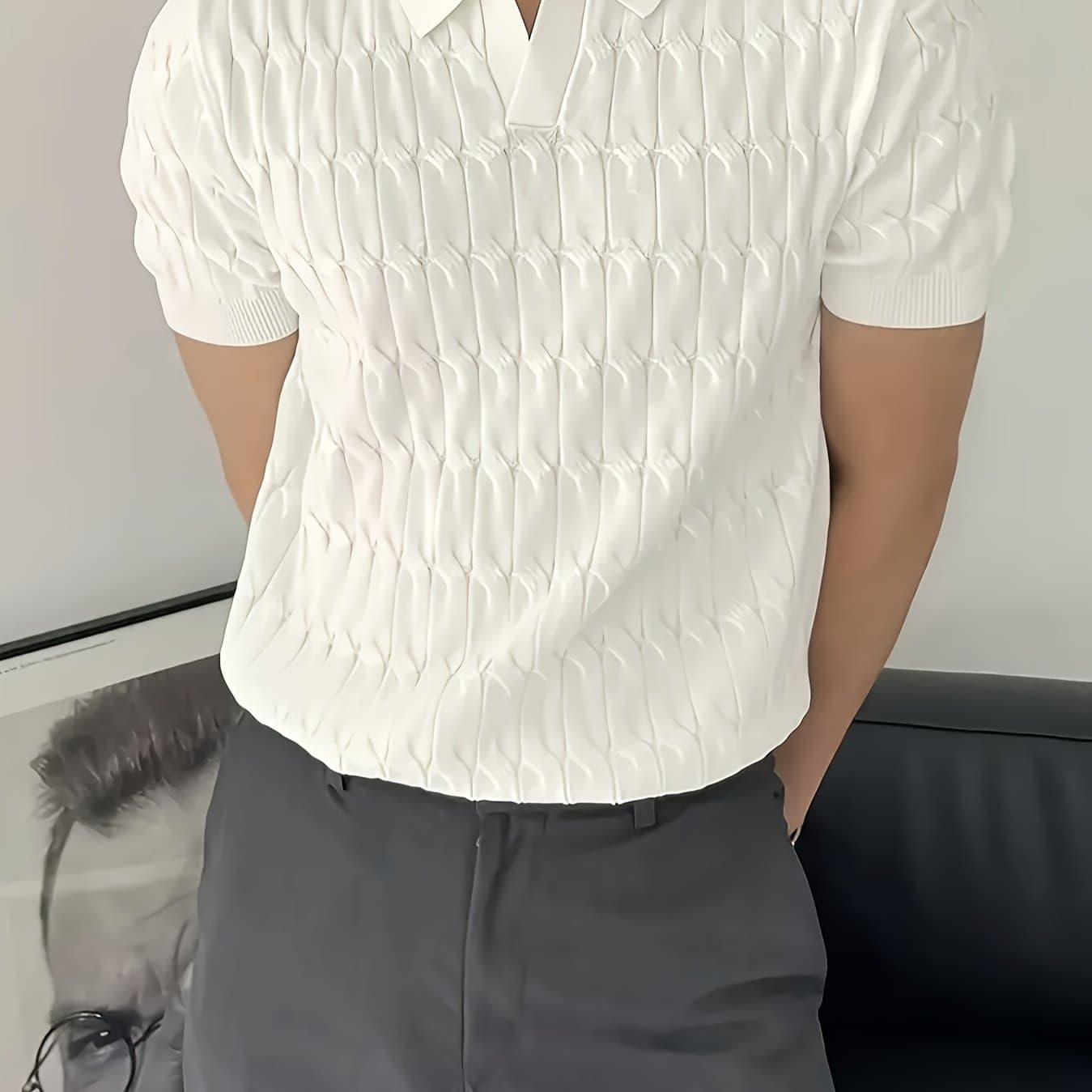TEMU Summer Knit Shirt Men's Short Sleeve Stand Collar Casual Youth Top