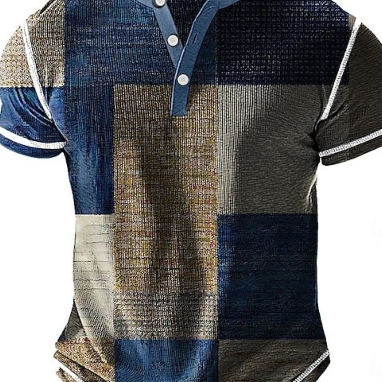 TEMU Men's Geometric Henley Collar Waffle T-shirt Short Sleeve Daily Retro Classic Sports Outdoor Casual Vacation Spring Green Purple Brown Gray Henley Collar T-shirt