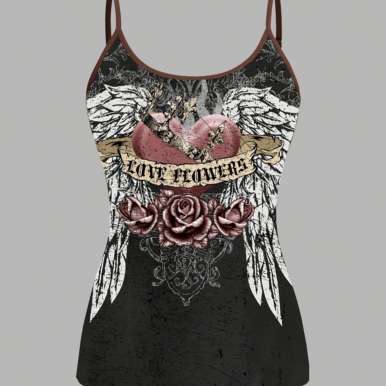 TEMU Attitoon Women's Casual Vintage Heart Wing Print Sexy Tight Camisole