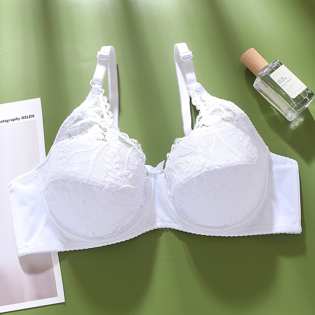 TEMU Ultra-thin Plus-size Comfortable Cd Cup Women's Bra, Solid Color Lace, Sexy And Elegant Women's Underwear