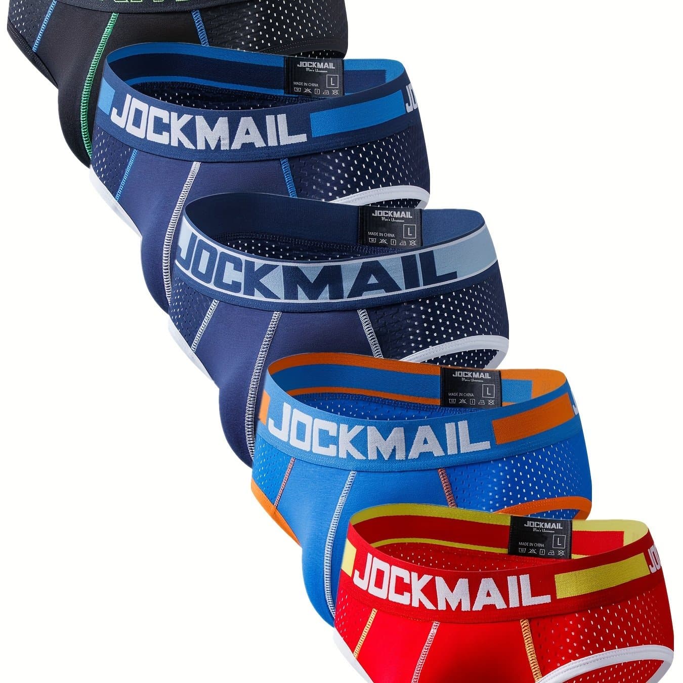 TEMU 5pcs Jockmail Multicolor Fashion Low-waist Mesh Fabric Men's Underwear Breathable Sports Pant Daily Casual Underwear Underwear