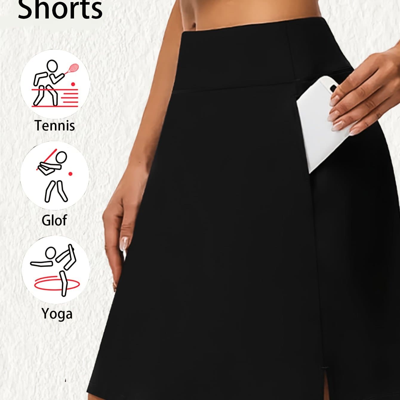 TEMU Women's 2-in-1 Mid-length Tenis Skirt Skort, High Waist Knee Length Golf Skorts With Inner Shorts Pockets, Quick Drying Fitness Skirts, Women's Activewear.