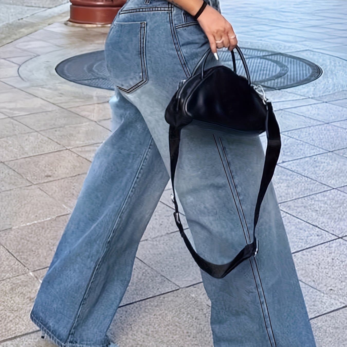 TEMU European And -waisted Loose Wide-leg Women's Jeans, Floor Mopping Jeans New Model