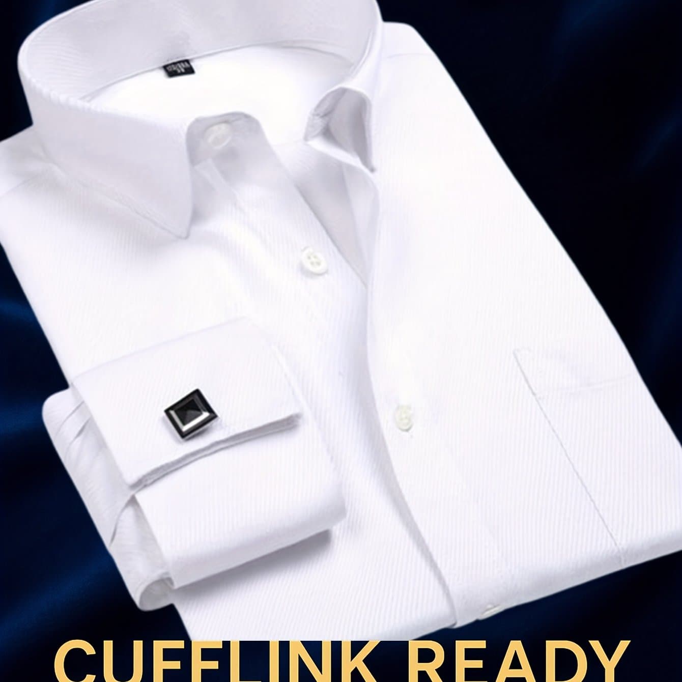 TEMU 2025 French Dress Shirt For Men With Free Cufflinks Set - Double Cuff Formal Luxury Shirt, Wedding & Office Wear