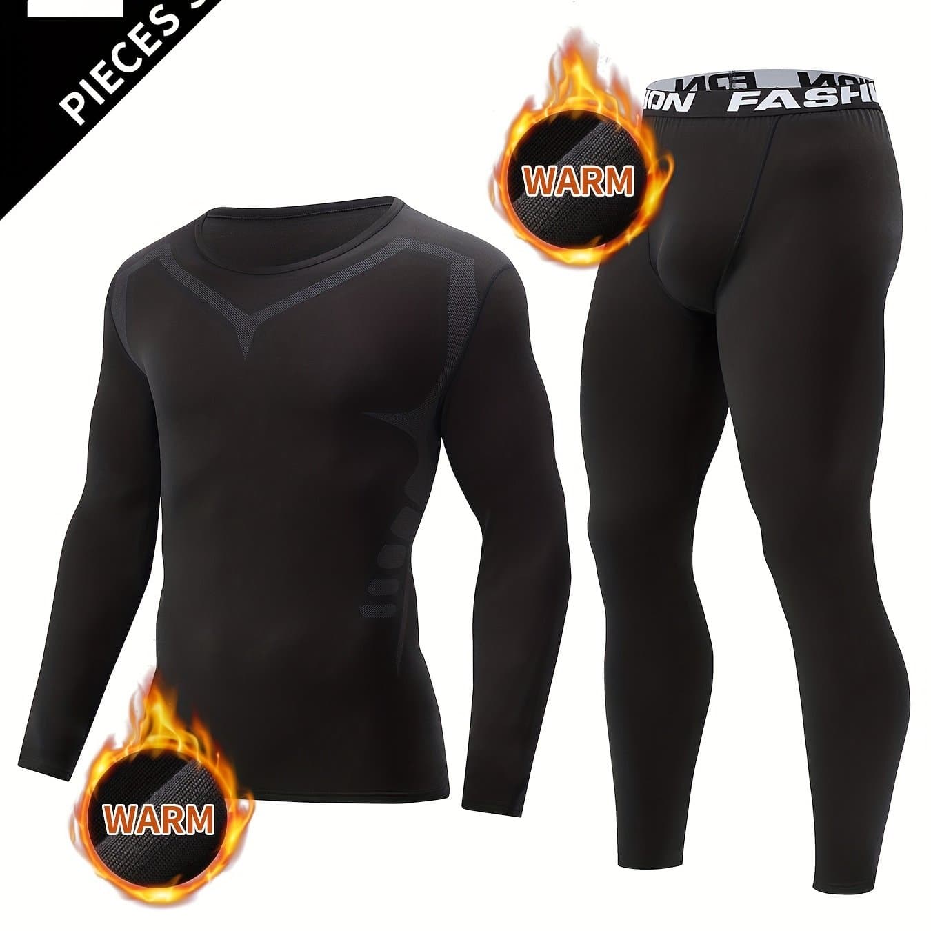 TEMU 2pcs Set Men's Warm Shaping Suit, Ski Warm Suit, Shaping Suit Top And Pants, Men' Sports Fitness Pants + Shirt Running Yoga Athlete Sports Trousers Top