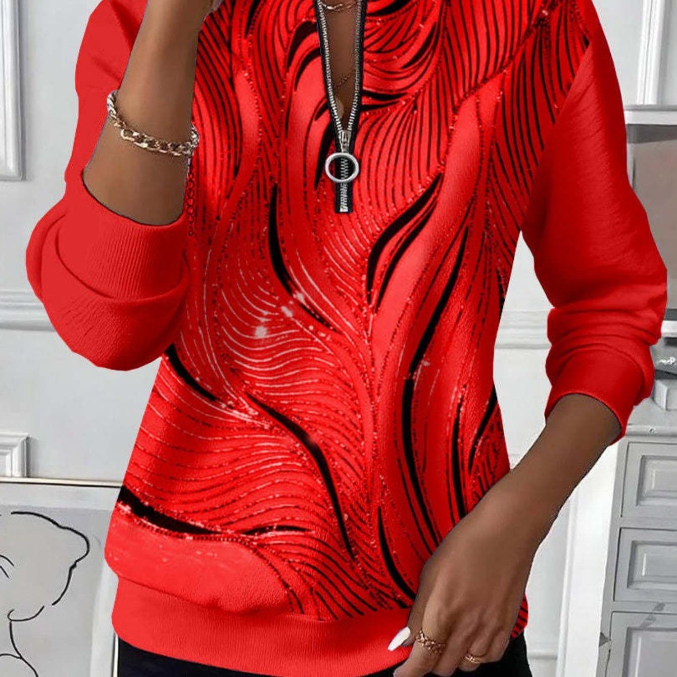 TEMU Women's Fashionable Printed Sweatshirt For Spring And Autumn, Machine Washable, Comfortable Fabric.