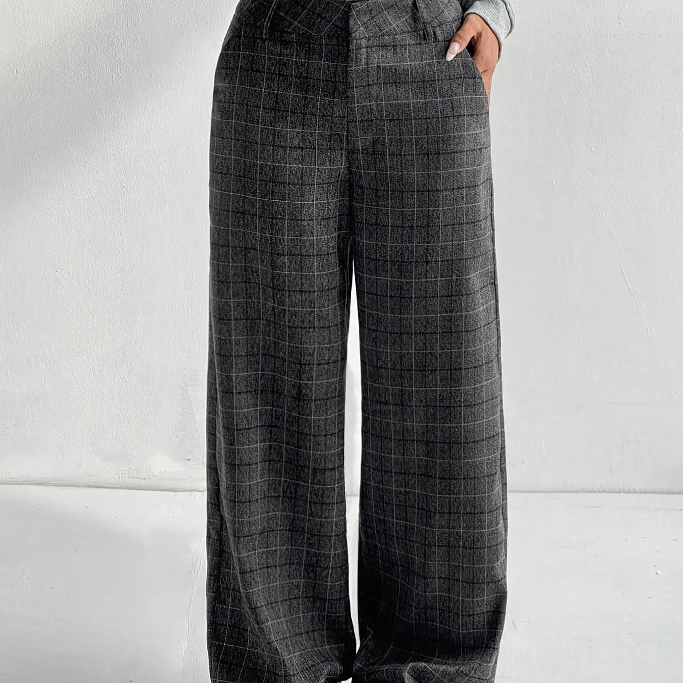 TEMU 1pc Women's Casual, Daily, Outdoor, Commuter Style Plaid Low-waist Loose Pants, Comfortable And Relaxed, , , Women's Clothing Suitable For Autumn Wear