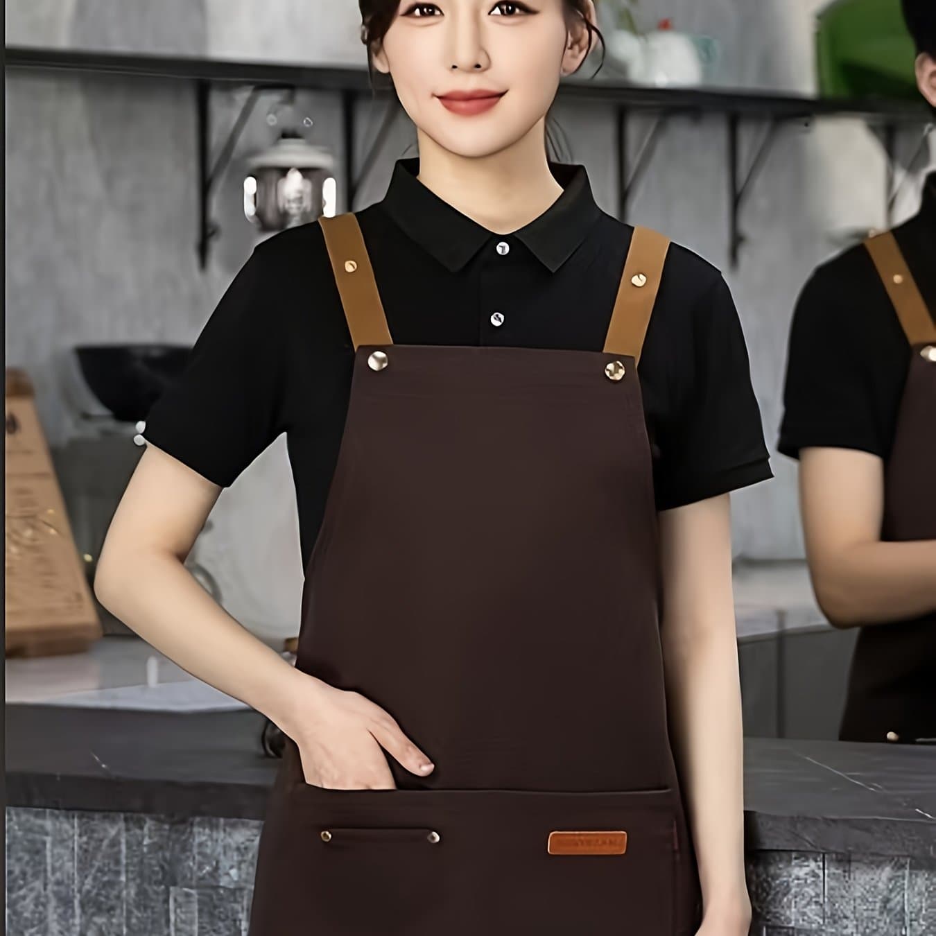 TEMU Professional Work Apron For Coffee Shops And Restaurants | Thick, Flared Hem, Lace-up Detail, Regular Fit