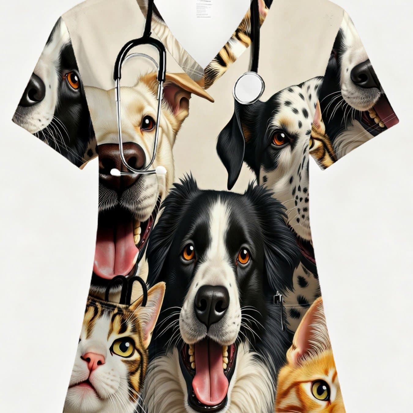 TEMU Elegant And Stylish Short-sleeve Uniforms For Women, Featuring A V-neck Top. Outfits Are Designed With Cute Styles And Color Combinations For Pets Like Cats And Dogs. Trendy And Versatile