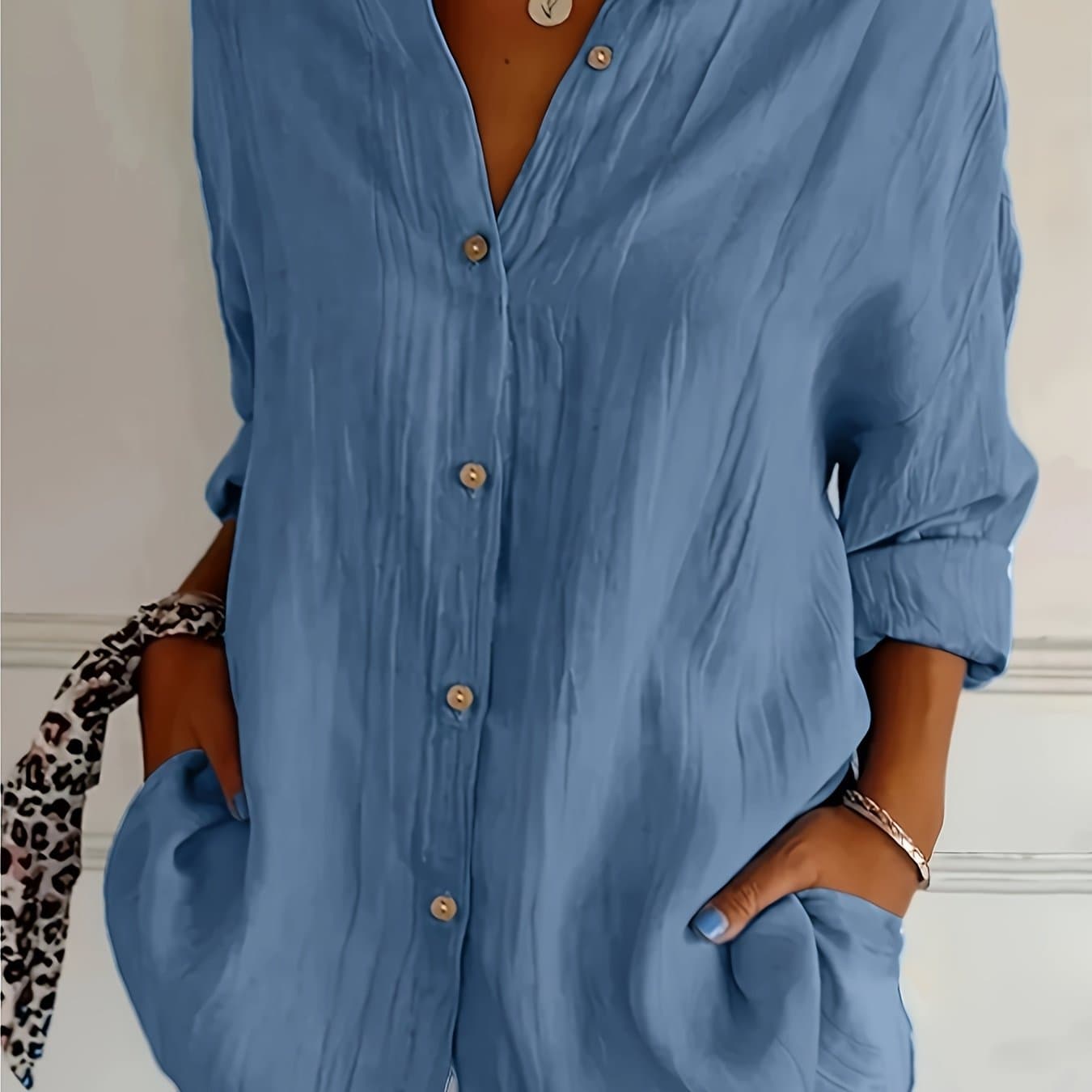 TEMU Plus Size Elegant Casual Shirt- Spring, Summer And Autumn Women's Fashion New Casual Solid Colour Cuffs Long Sleeve Shirt-comfortable And Stylish Fashion And Classic For Women