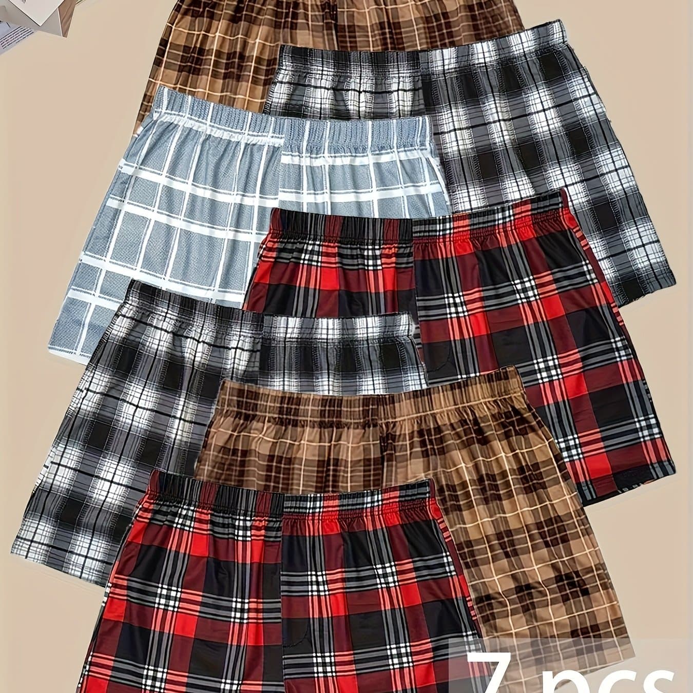 TEMU 7pcs Men's Flat Shorts, Comfortable And Breathable, Elastic Waistband, Summer Shorts For