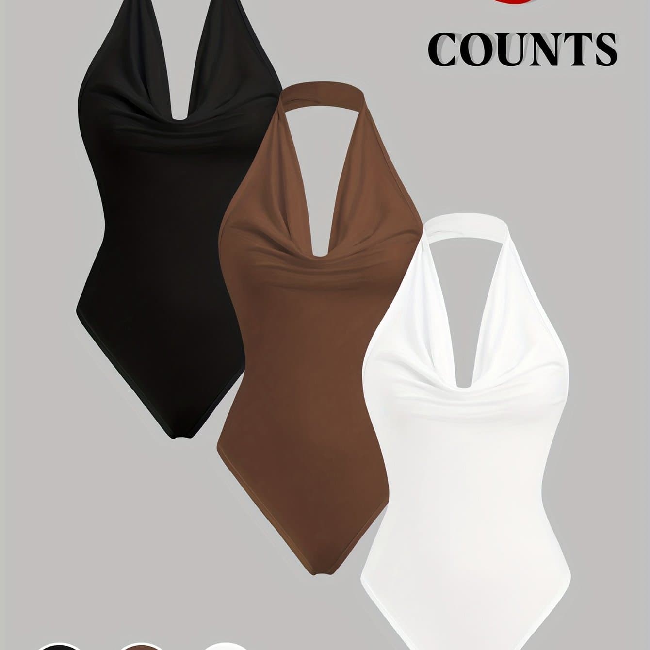 TEMU Women's 3pcs Solid Color V-neck Halter Backless Jumpsuit, Turtleneck Design, Comfortable And Versatile, A Must-have For All , Alone Or Layered