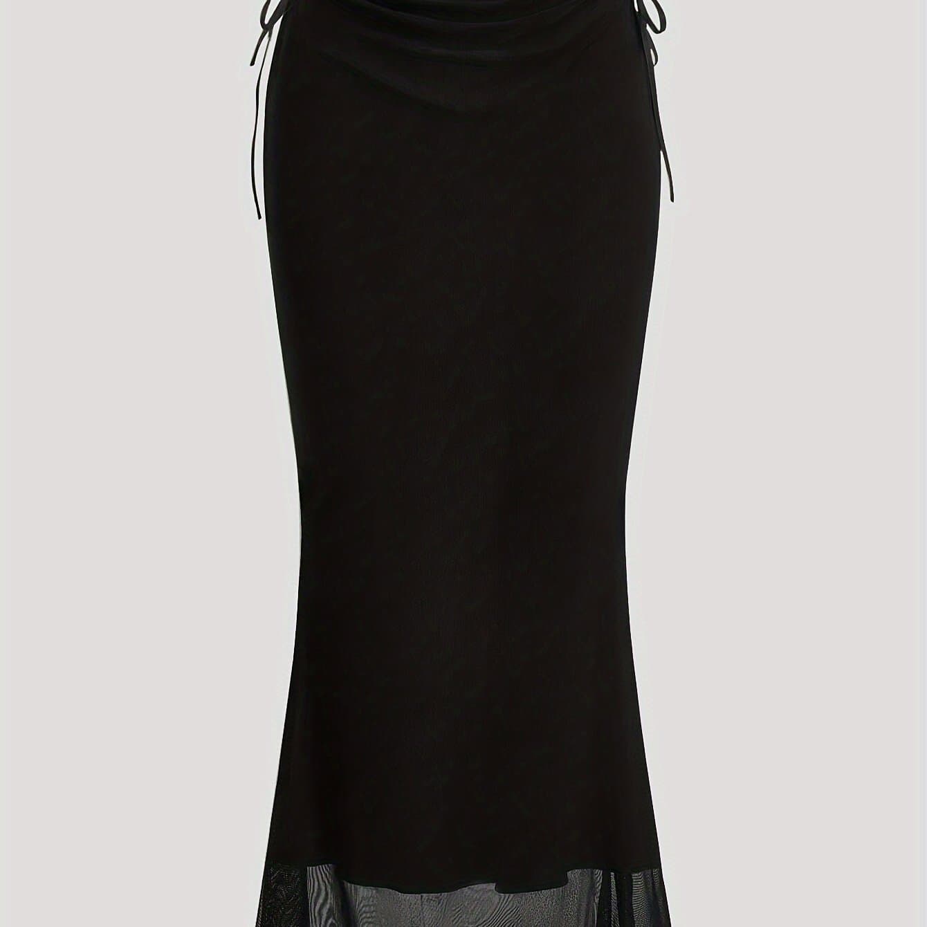 TEMU Women's Drawstring Mesh Midi Skirt