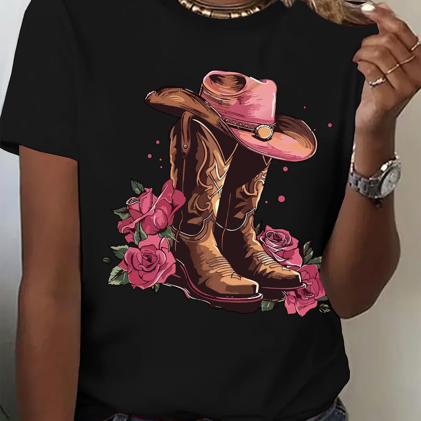 TEMU Graphic Print T-shirt, Short Sleeve Crew Neck Casual Top For Summer And Spring, Women's Clothing thumbnail 2