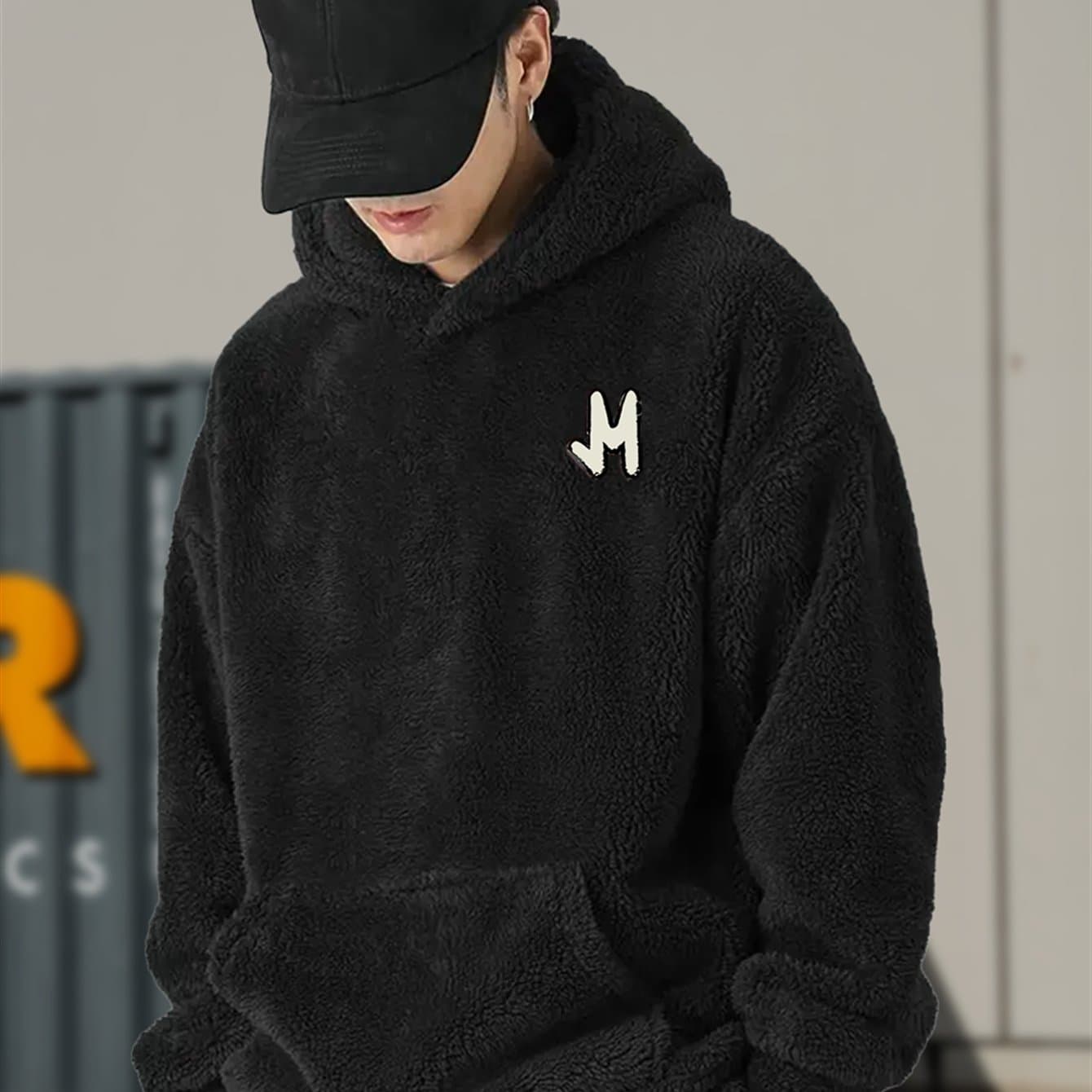 TEMU Stylish, Soft, Warm, And Comfortable For Autumn And Winter, This Basic Men's Casual Long Plush Hoodie Features A Fluffy Texture And Elasticity, Complete With A Hood And Pockets