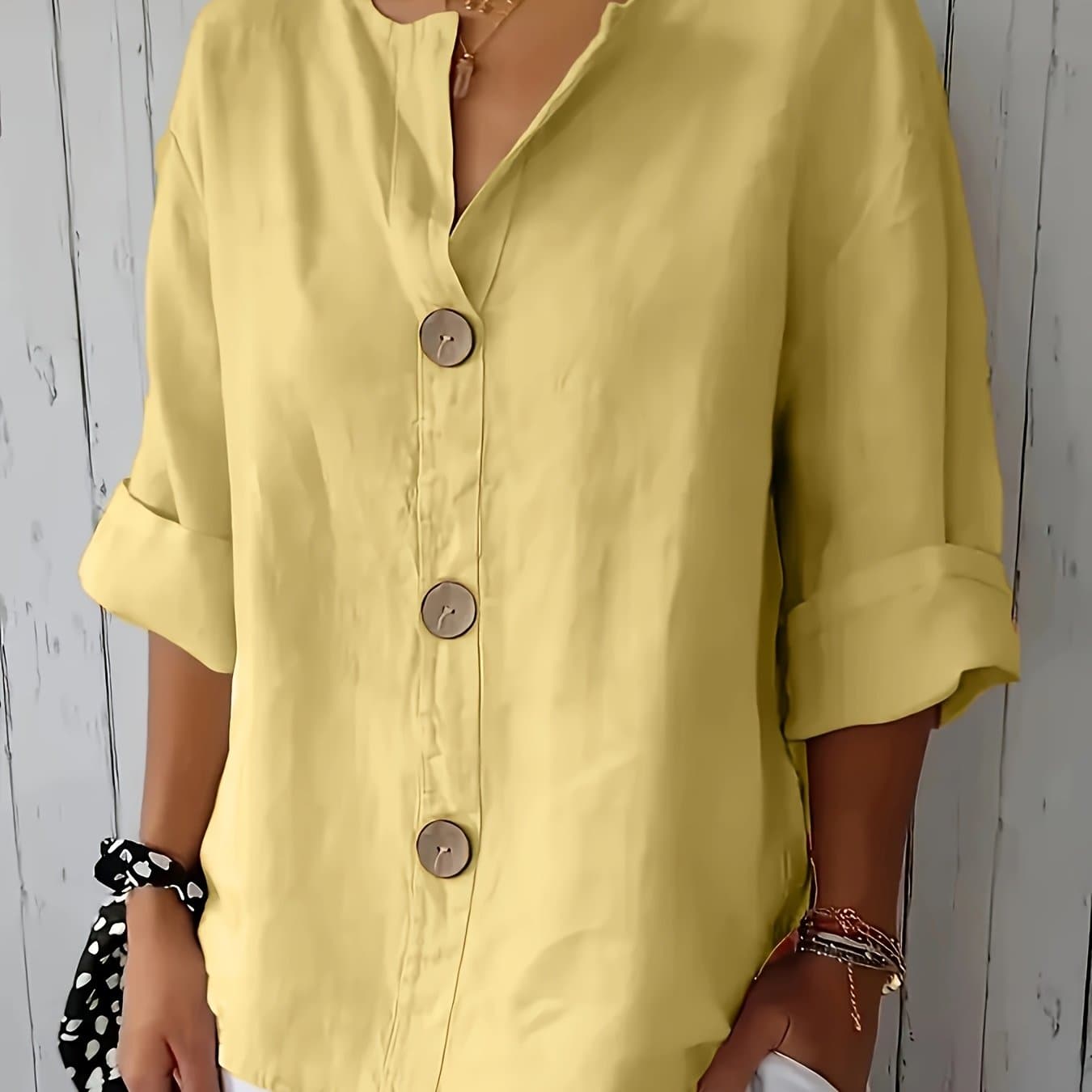 TEMU Fashion Women's Casual Loose Shirt, Suitable For Vacation Outfits | Decorative Button Design