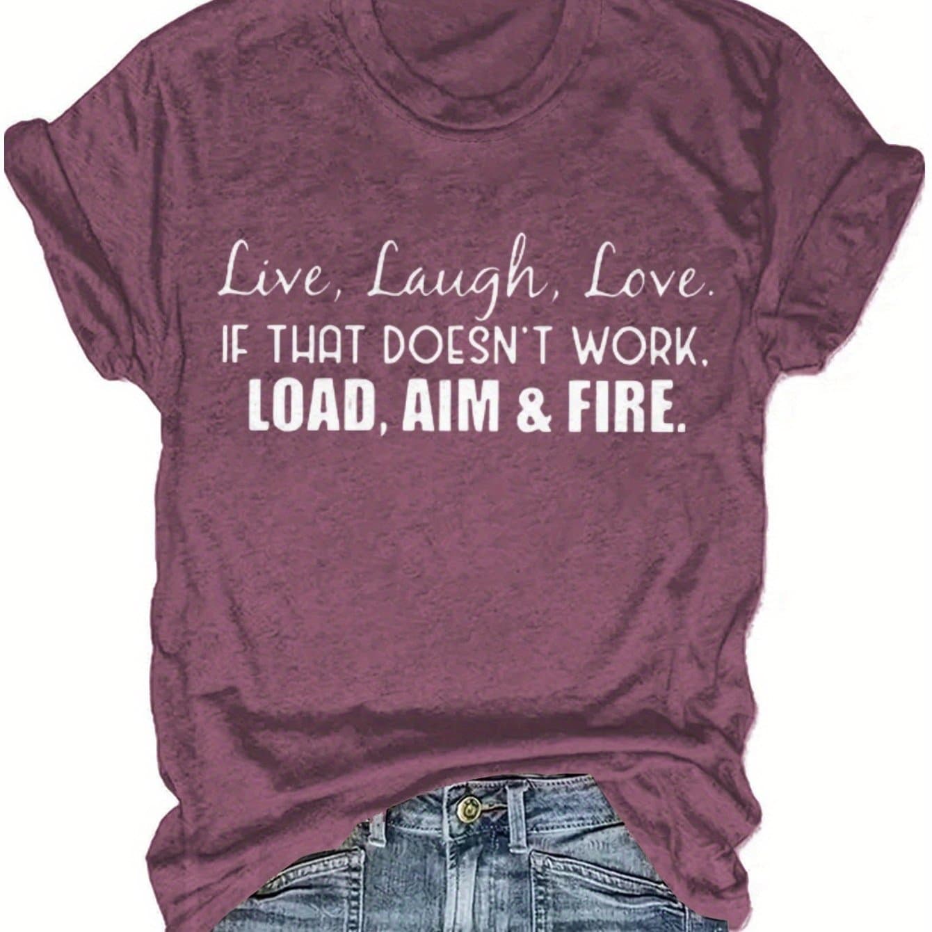 TEMU Live Laugh Love Or Shoot- 's Fun Slogan Graphic T-shirt| Casual Wear, Fashionable , Great Gift