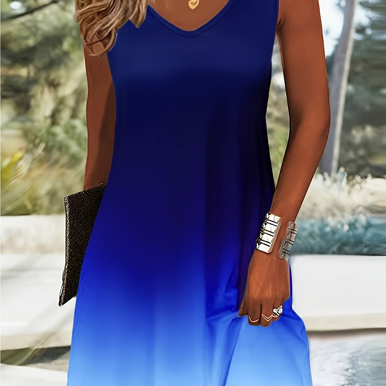 TEMU Gradient -fitting Short V-neck Dress