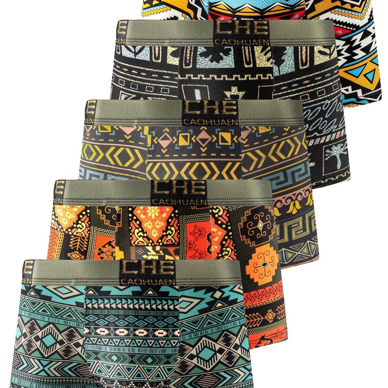 TEMU 2025 New Style 5pcs Men's Short Briefs Thin Breathable Quick-dry Graffiti Print