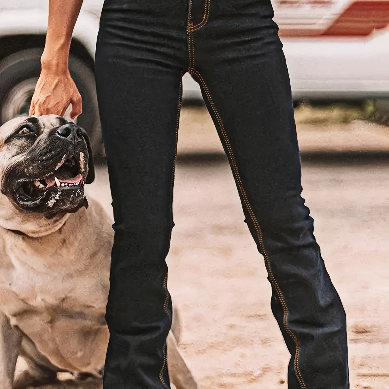 TEMU Heavy Washed Classic , Women's Denim Trousers, Suitable For All , Thick Thread Decoration Fully Shows Denim Style, -containing Elastic Fabric Is Comfortable And Well-fitting