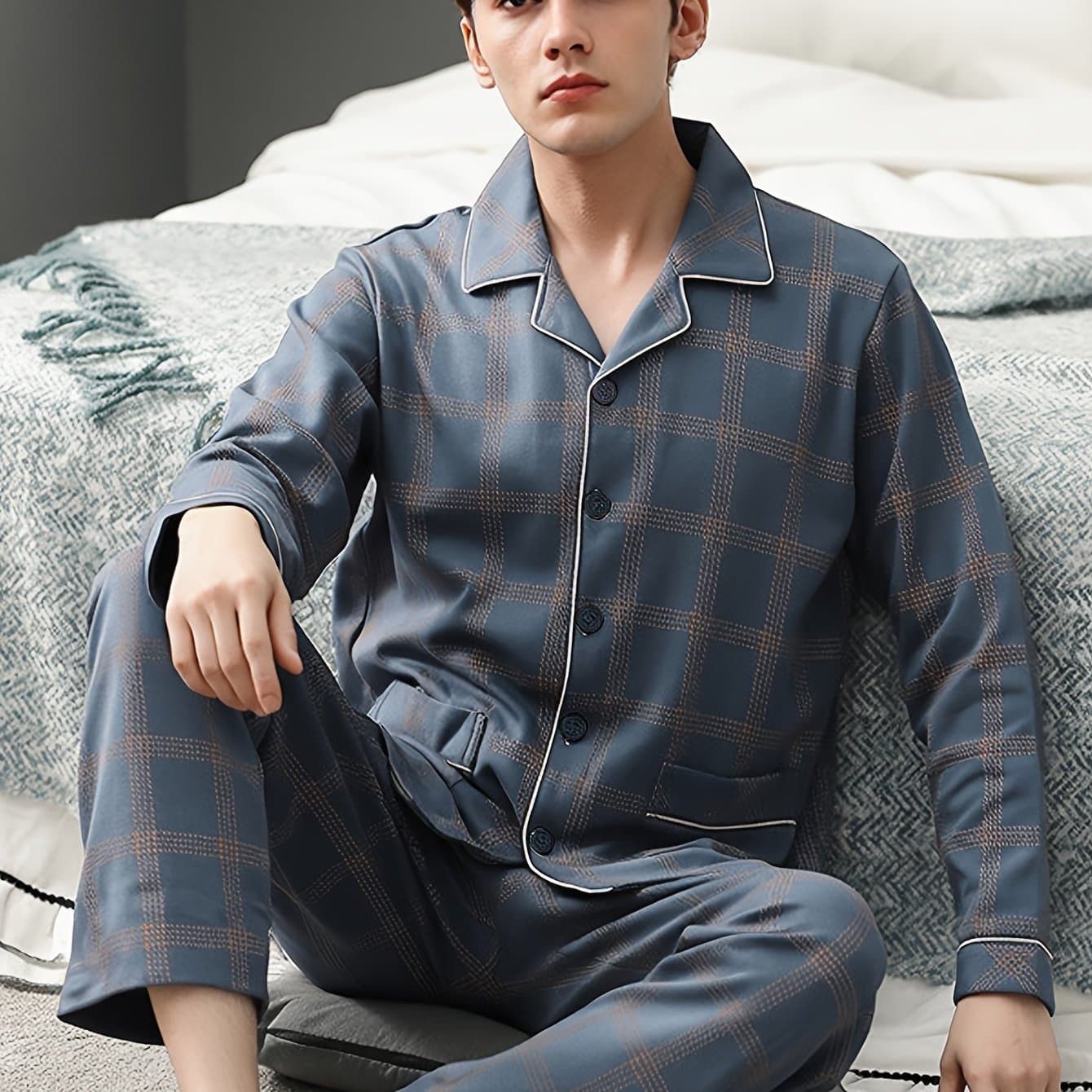 TEMU 2pcs Set, Pajama Set Men's Long Sleeve And Long Pants Comfortable