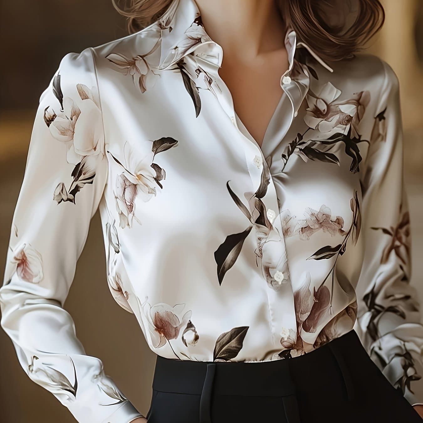 TEMU Long-sleeve Button- Shirt, Classic Collar, Medium Stretch And Machine Washable, Suitable For Office, , Or Formal Events, Office Wear, Casual, Smooth Texture