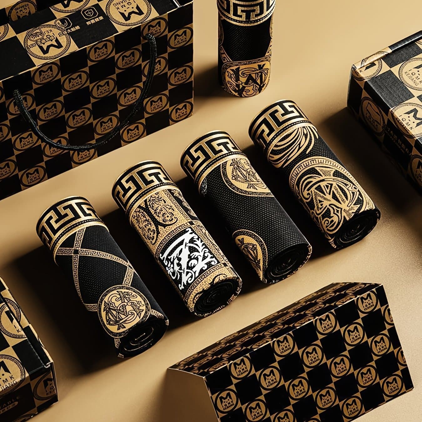 TEMU 5-pc 's Black And Golden Boxer Briefs With Fashion Knight Print, Soft Fiber Fabric, Comfortable And Breathable