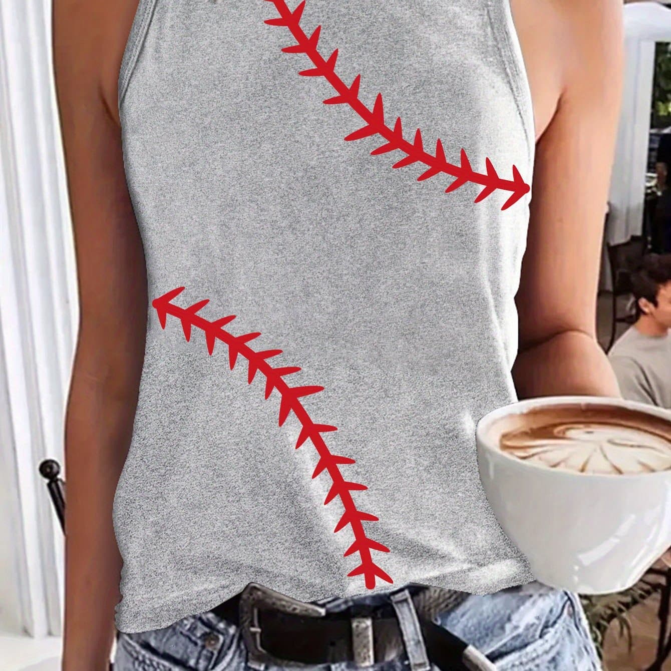 TEMU Baseball Graphic Print Crew Neck Tank Top, Casual Sleeveless Top For Summer, Women's Clothing