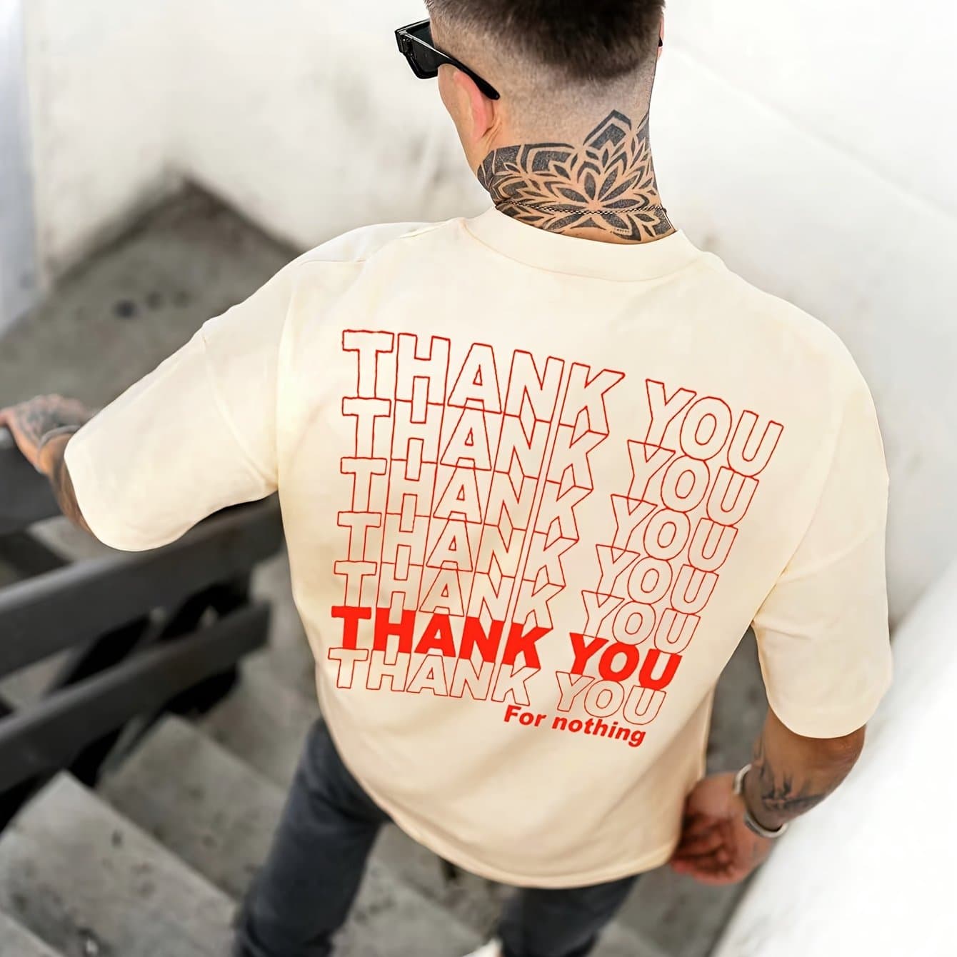 TEMU Men's "thank You" Slogan Letter Print Summer Crew Neck T-shirt