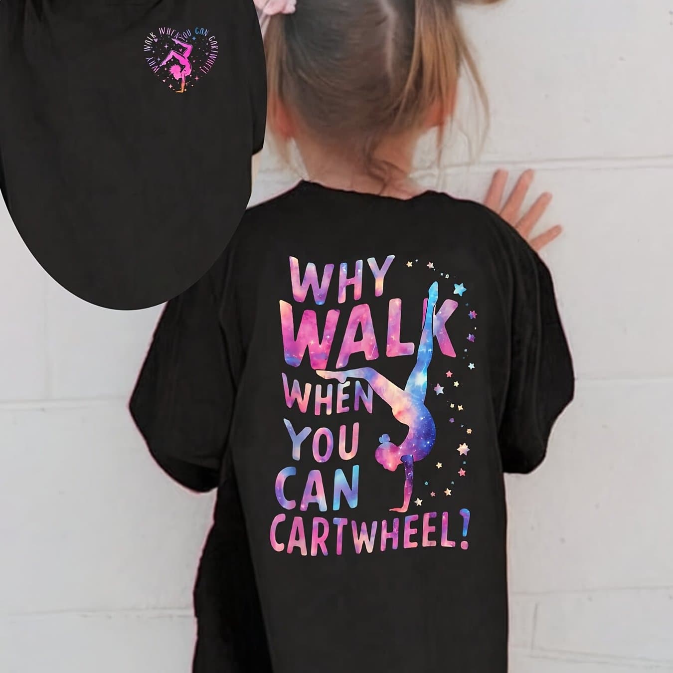TEMU Summer Fashion Girls' Short-sleeve T-shirt "why Walk When You Can " Girl Element Double-sided Versatile Top Ny-dx5866
