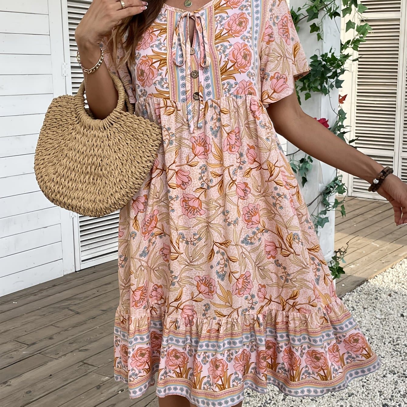 TEMU Plus Size - Plus Size - Targeted Development Floral Print Loose Dress
