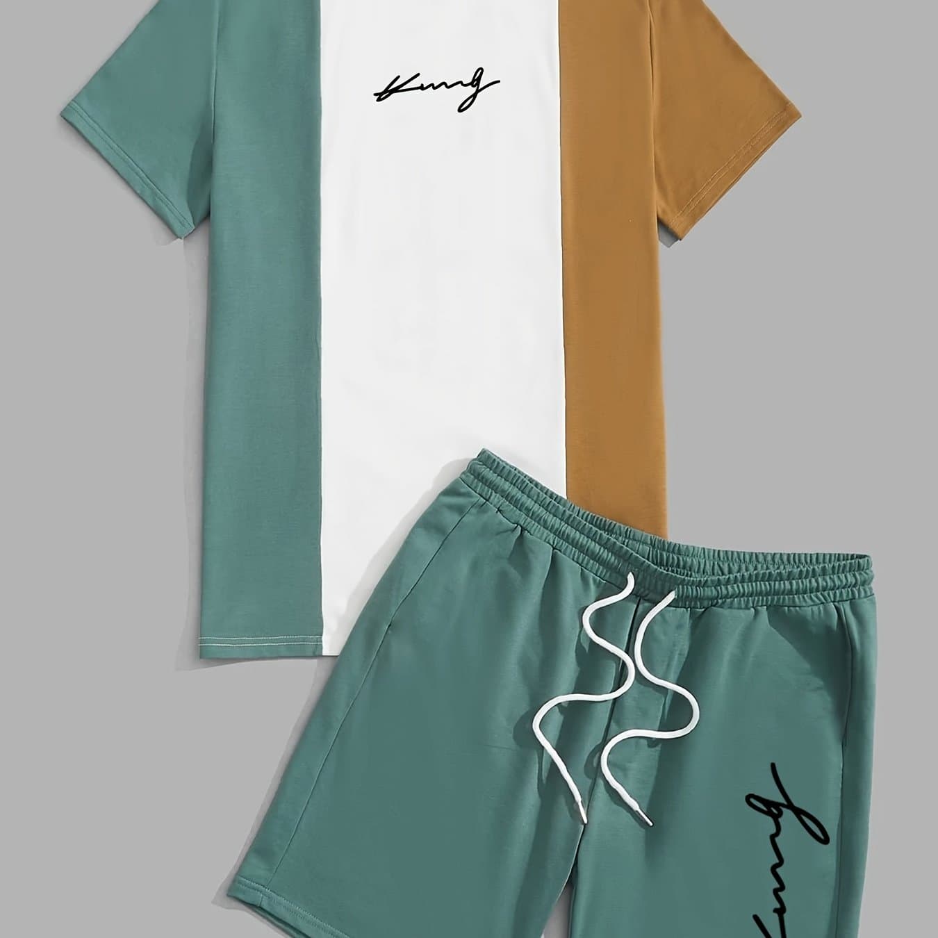TEMU 2024 Men's New Casual Minimalist Regular And Pants Set, Round Neck Short Sleeve T-shirt And Drawstring Shorts, Striped Pattern T-shirt Cuffs And Shorts Bottoms, For Summer Outdoor Activities
