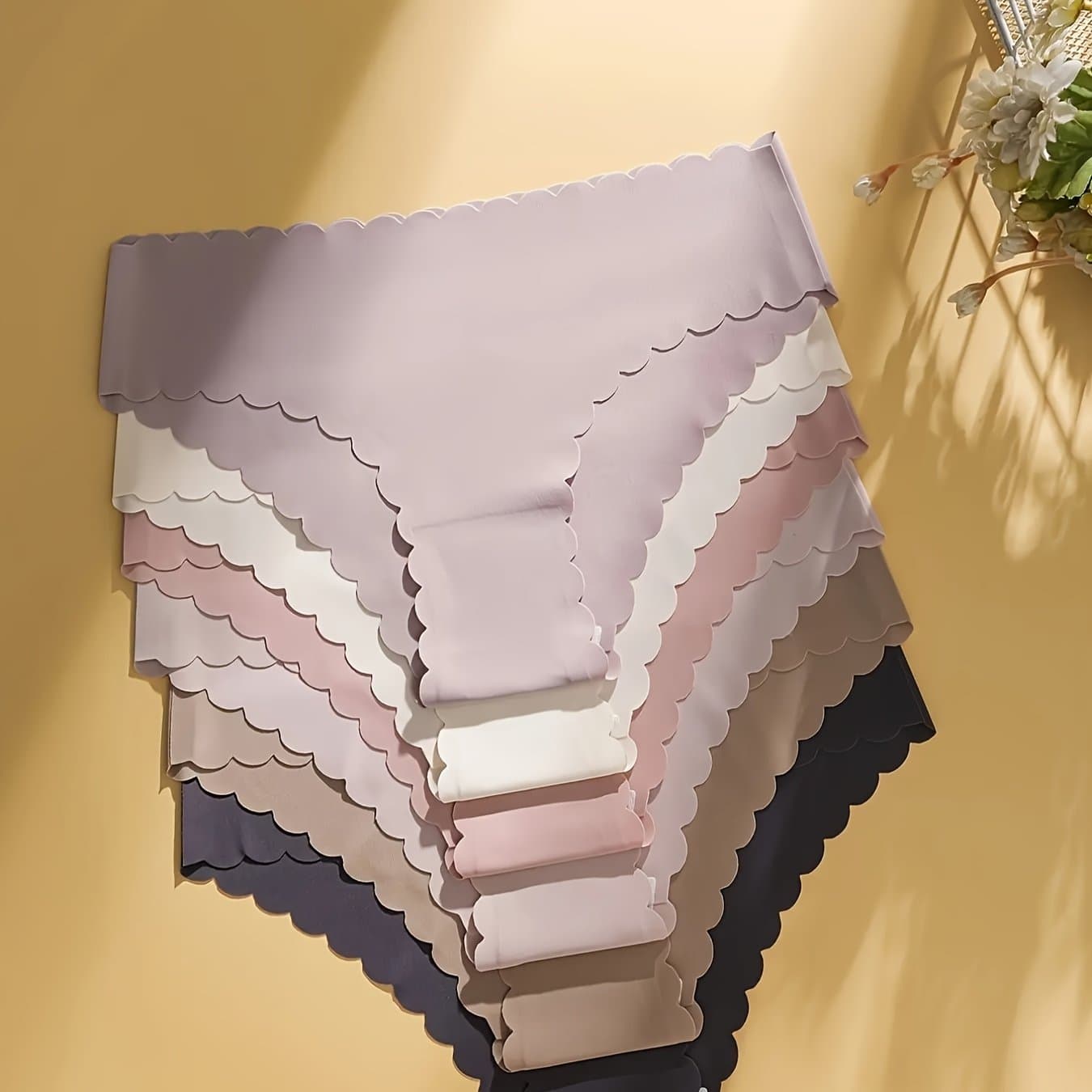 TEMU 6-pack - Solid Color Women's Underwear Autumn And Winter Seamless Smooth Breathable Women' Panties Thin Elastic Quick-drying Wavy Lace Women' Panties Sports Fitness Women' Panties