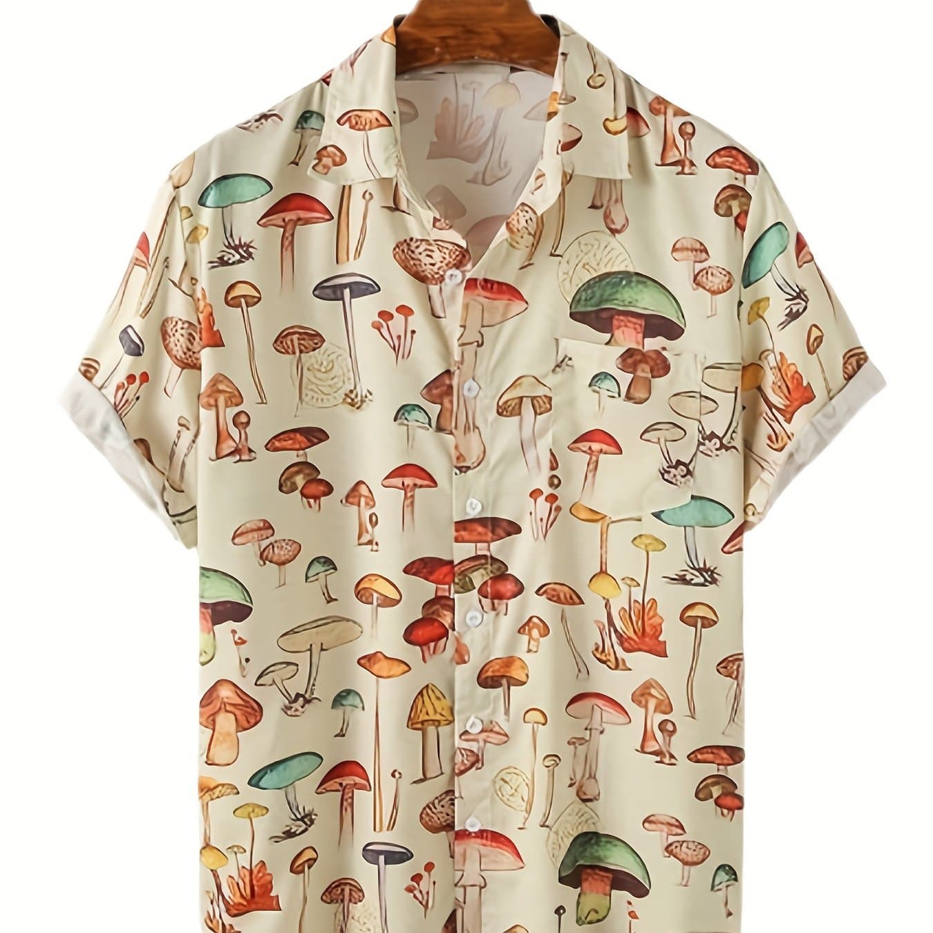 TEMU 2023 Men's Hawaiian Shirt Fashion Casual Streetwear Turn- Button Short Sleeve Cartoon Mushroom Beach Printed Shirt Summer