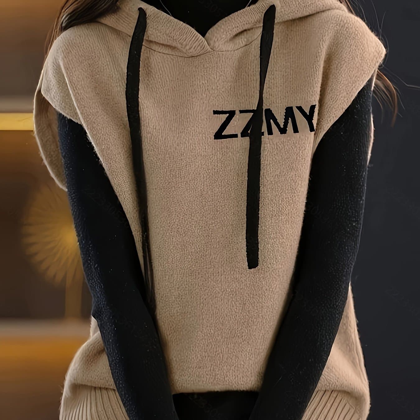 TEMU Plus Size - Plus Size - New Style Plus-size Sleeveless Hoodie Vest With A Fashionable Design And Letters, Loose And Versatile Sweater Jacket