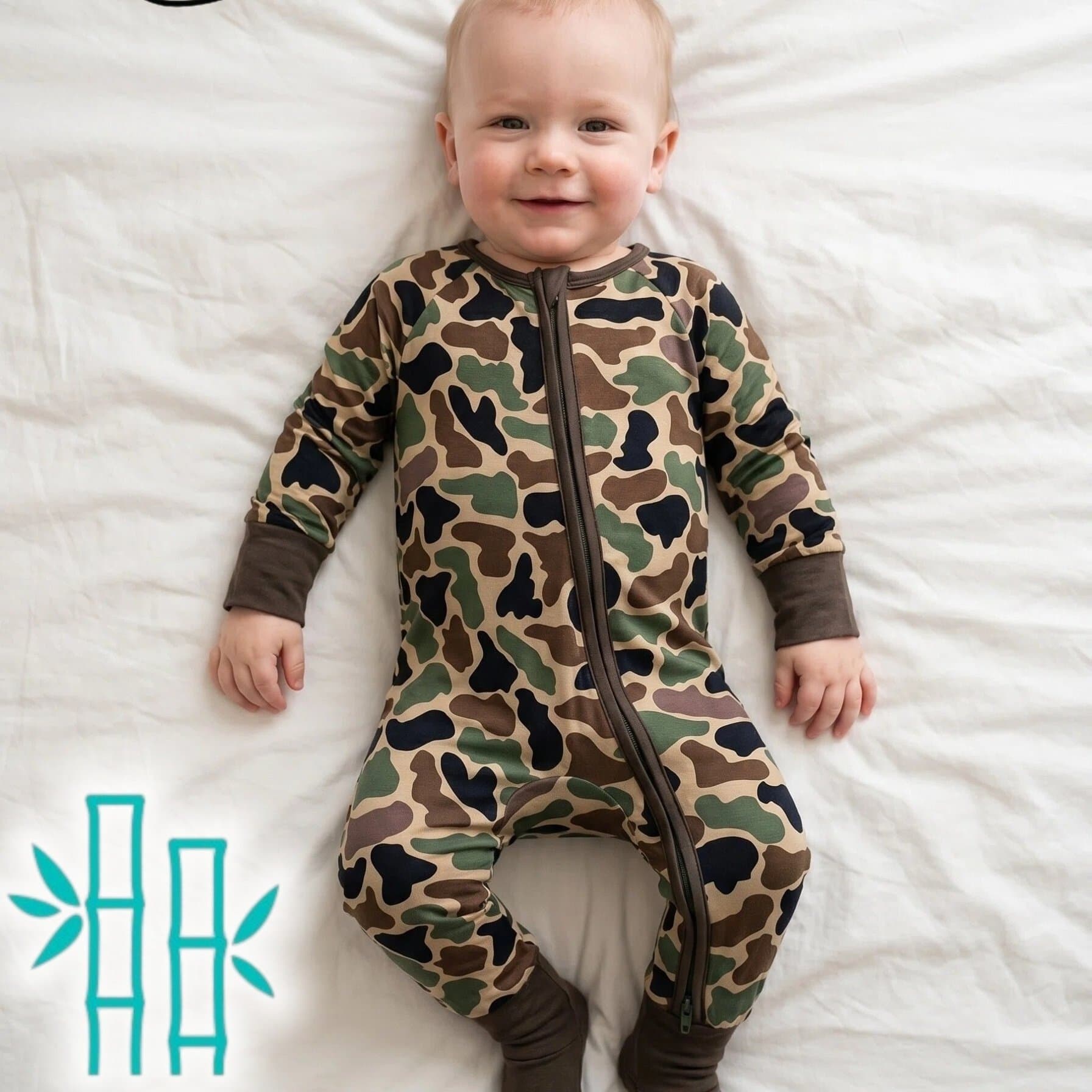 TEMU Vvcarekids Unisex Bamboo Fiber Camo Jumpsuit - , Camo Print, Full-body Zip-up Coveralls, , Machine Washable, , Regular Fit, Hand & Foot Design, High-quality Printing, Perfect For Outdoor