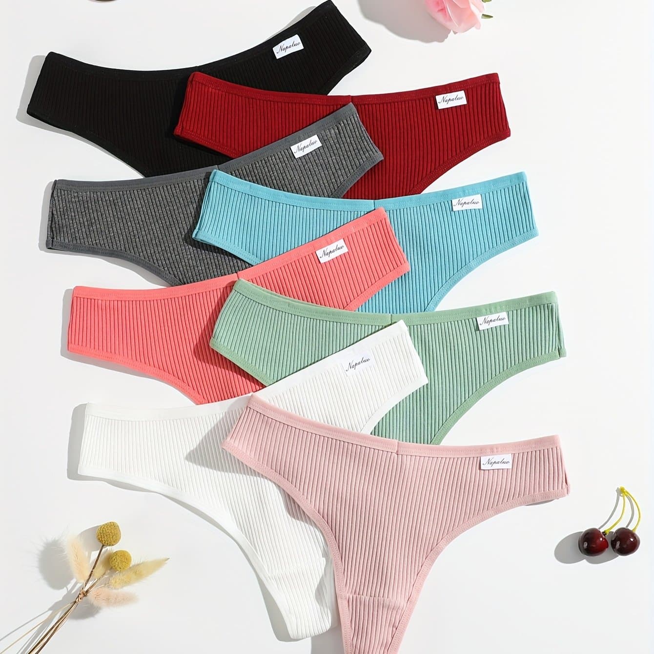 TEMU 8pcs/pack Women Colorful Cotton Simple Low Waist Breathable Ladies Panty