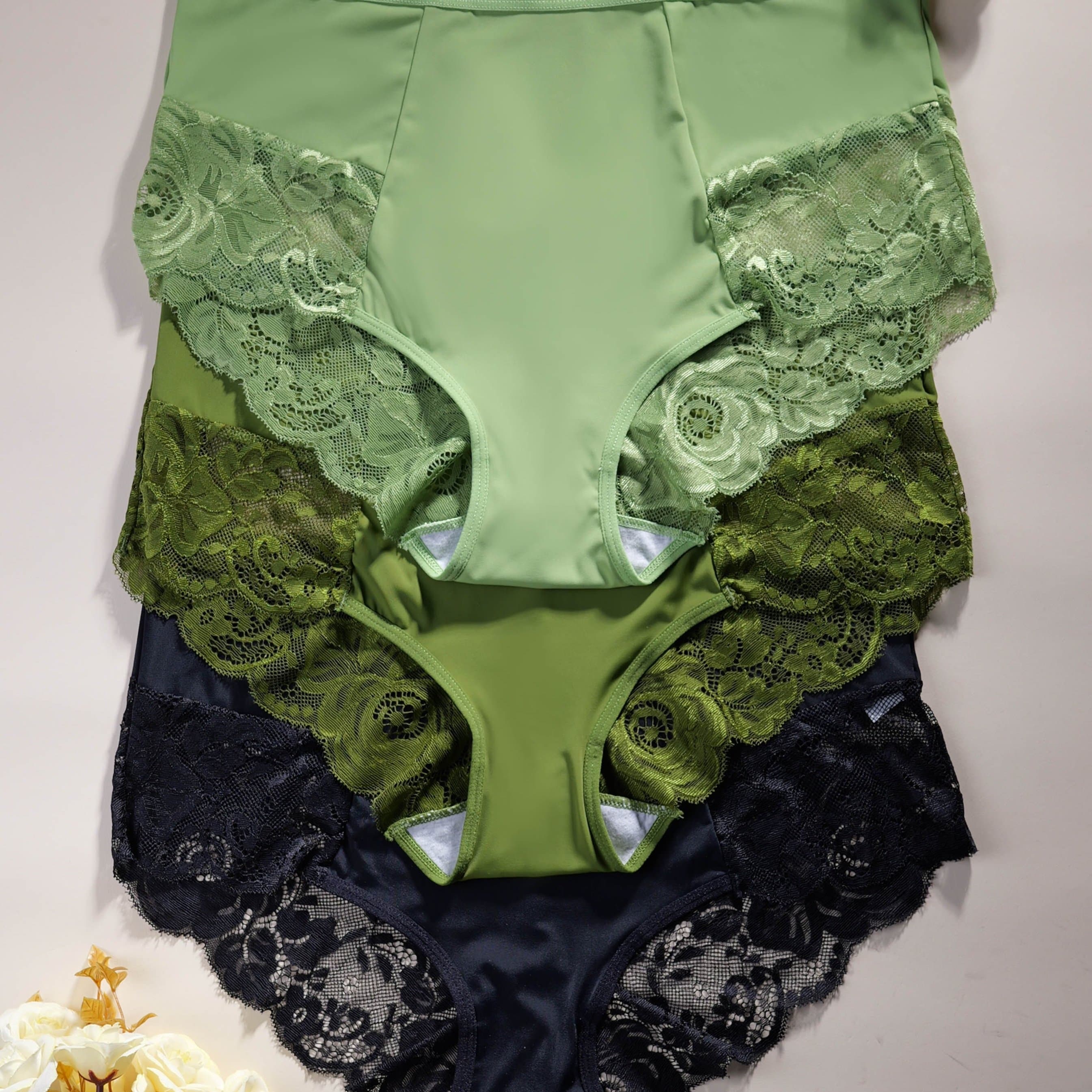 TEMU 3-pack Solid Color With Lace Trim Women's Briefs, Comfortable And Skin-friendly