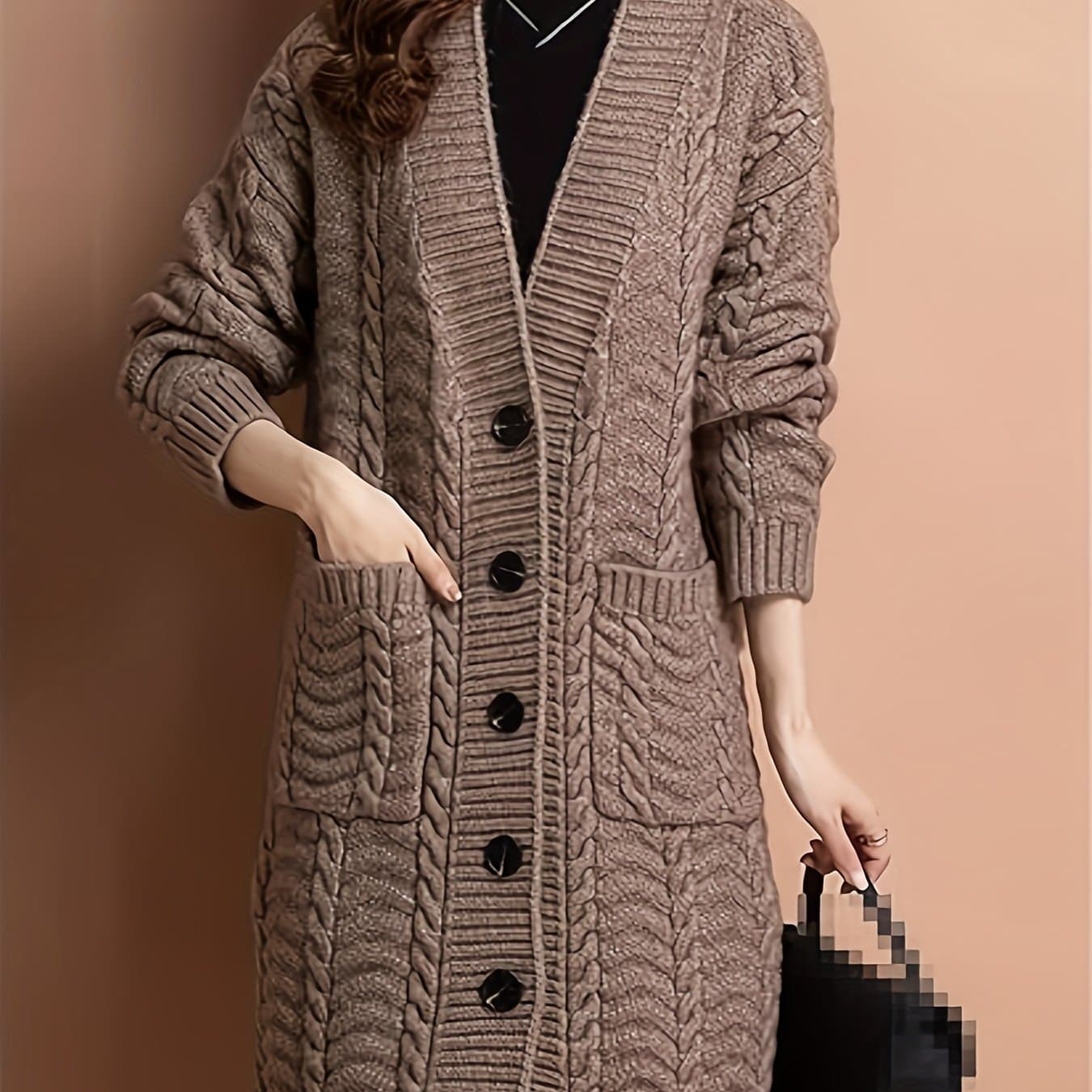TEMU Women's Button Coat With Pockets V-neck Sweater Cardigan Basic Coat Tops D41