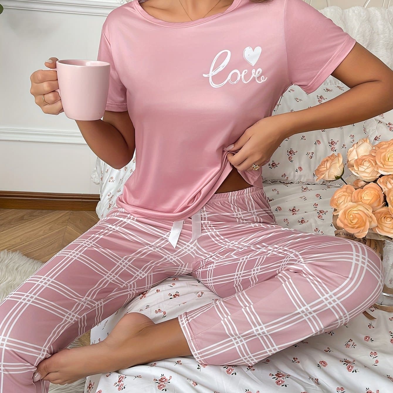 TEMU Casual Women's Pink Pajama Set